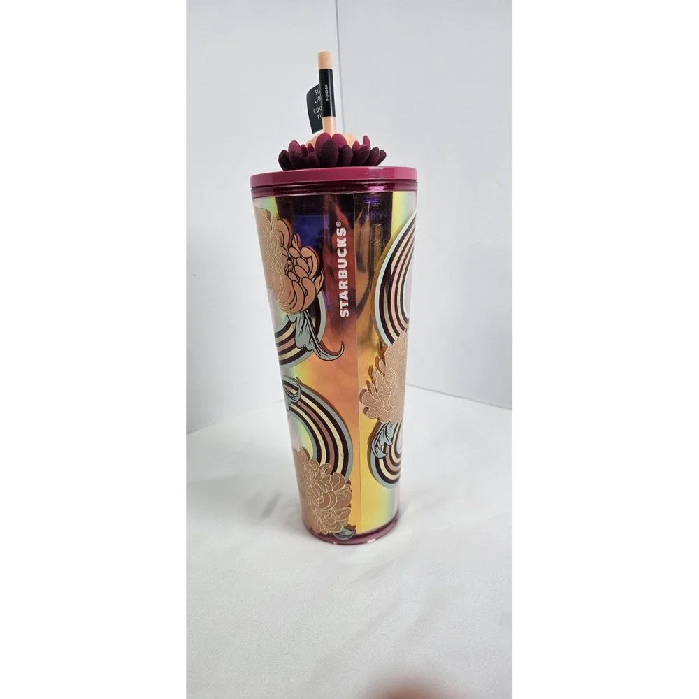 Starbucks‎ collectible 24 oz iridescent tumbler featuring a colorful floral NWT